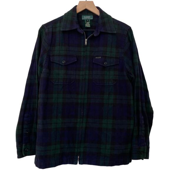 Lauren Ralph Lauren Green Blue Plaid Zip Shacket Size Medium - Picture 1 of 10